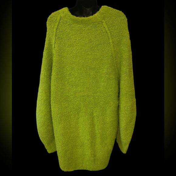 Free People | FP Teddy Tunic Sweater | Lime Green Oversize Slouchy Sweater NWT - Picture 3 of 9